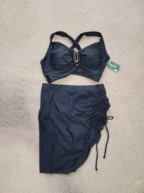 Black Two-Piece Swim Set with Buckle Detail